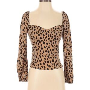 Reformation Tan and Black Leopard Print Blouse